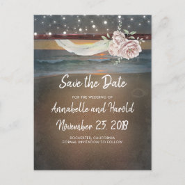 Strand Zonsondergang en Lichten Save the Date Aankondigingskaart