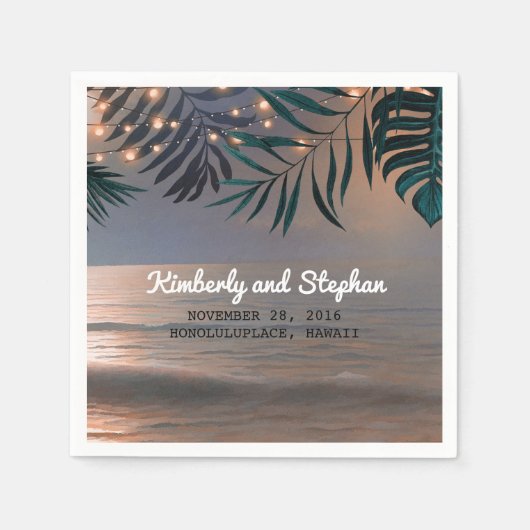 Strand Zonsondergang en Palmen Lichten Bestemming  Servet (Voorkant)