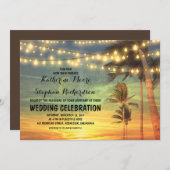 strand zonsondergang en string lichten bruiloft ui kaart (Voorkant / Achterkant)