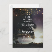 Strand Zonsondergang en String Lights Save the Dat Aankondigingskaart (Voorkant / Achterkant)