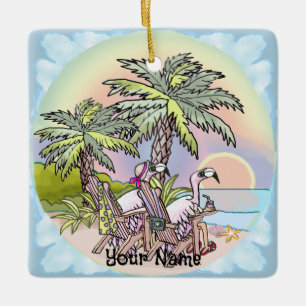 Strand Zonsondergang Flamingo  Keramisch Ornament