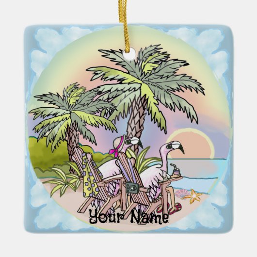 Strand Zonsondergang Flamingo Keramisch Ornament (Voorkant)