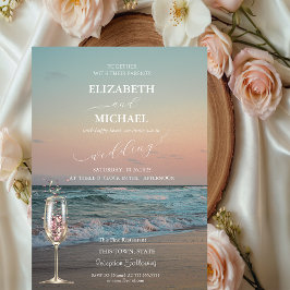 Strand Zonsondergang, Golven, Champagneglas Script Kaart