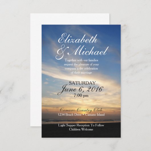 Strand/Zonsondergang Huwelijksuitnodiging Kaart (Voorkant / Achterkant)