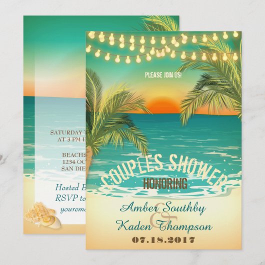 Strand Zonsondergang Koppels Bruiloft Douche Kaart (Voorkant / Achterkant)