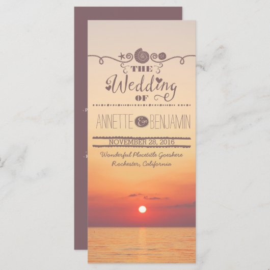 Strand zonsondergang kust bruiloft programma kaart (Voorkant / Achterkant)