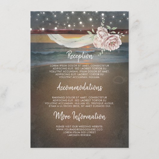 Strand Zonsondergang Landschap Bruiloft Informatie Informatiekaartje (Voorkant)