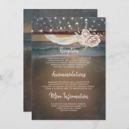 Strand Zonsondergang Landschap Bruiloft Informatie Informatiekaartje (Voorkant / Achterkant)