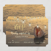 Strand Zonsondergang, Lichtslingers Schelpen RSVP Kaart (Voorkant / Achterkant)