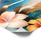 Strand Zonsondergang met palmbomen en bloemen Foto Afdruk (Hoek)