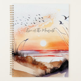 Strand zonsondergang met vogels planner