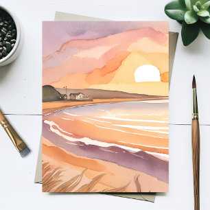 Strand zonsondergang   Mooie aquarelschildering Briefkaart