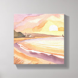 Strand zonsondergang | Mooie aquarelschildering Canvas Afdruk
