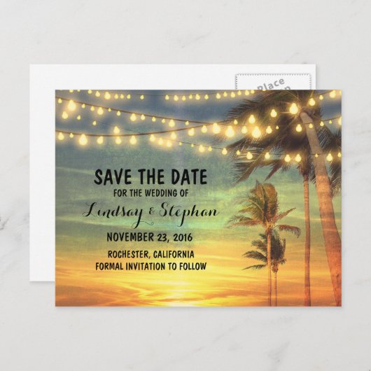 strand zonsondergang opslaan de datum briefkaarten (Voorkant / Achterkant)