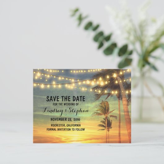 strand zonsondergang opslaan de datum briefkaarten (Staand voorkant)