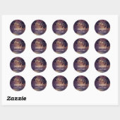 Strand Zonsondergang Palm String Lights Paarse bru Ronde Sticker (Vel)