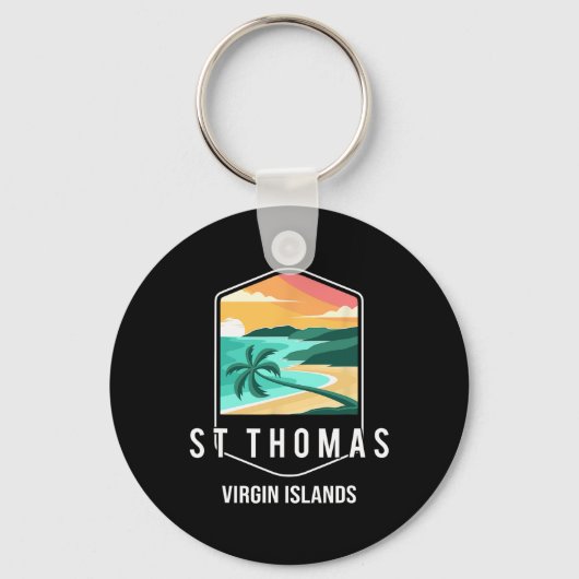 Strand Zonsondergang Palmboom Amerikaanse Maagdene Sleutelhanger (Voorkant)