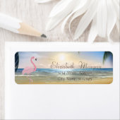 Strand,Zonsondergang,Palmboom, Roze Flamingo Etiket (Insitu)