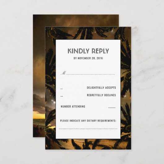 Strand Zonsondergang Palmen Bruiloft RSVP Kaarten (Voorkant / Achterkant)