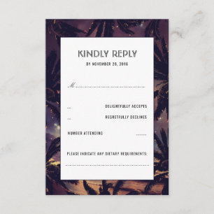 Strand Zonsondergang Palmen Paarse Bruiloft RSVP K