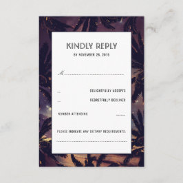 Strand Zonsondergang Palmen Paarse Bruiloft RSVP K Kaartje