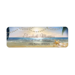 Strand,Zonsondergang,Palmen, Schelpen Etiket