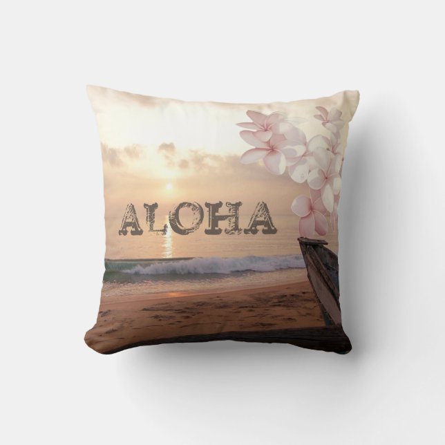 Strand Zonsondergang Plumeria  ,Aloha Kussen (Voorkant)
