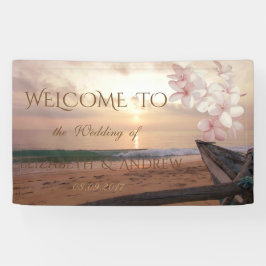 Strand Zonsondergang Plumeria Trouwbanner Spandoek