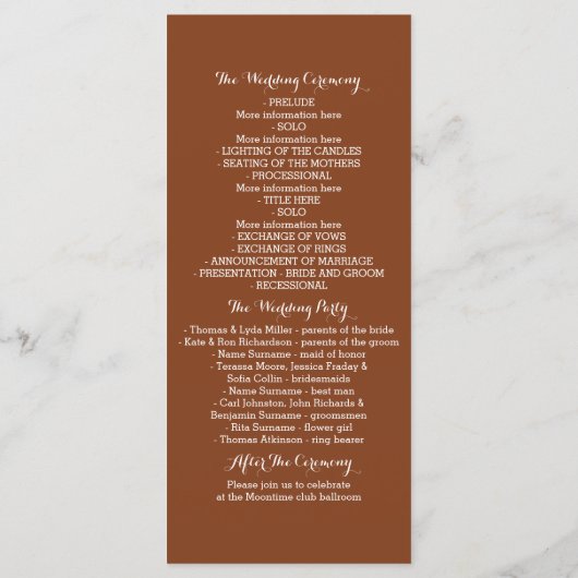 Strand zonsondergang romantische bruiloft programm programmakaart (Achterkant)