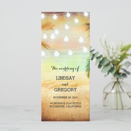 Strand zonsondergang romantische bruiloft programm programmakaart (Staand voorkant)