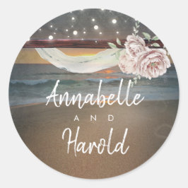 Strand Zonsondergang Romantische Zomer Bruiloft Ronde Sticker