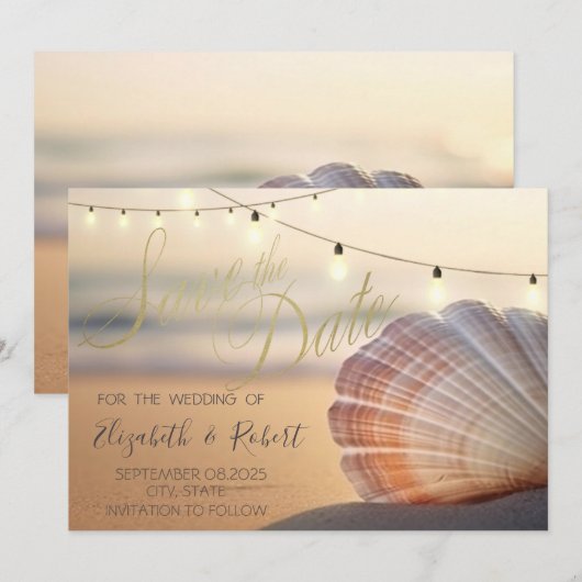 Strand Zonsondergang Schelp Datum Bewaren Save The Date (Voorkant / Achterkant)