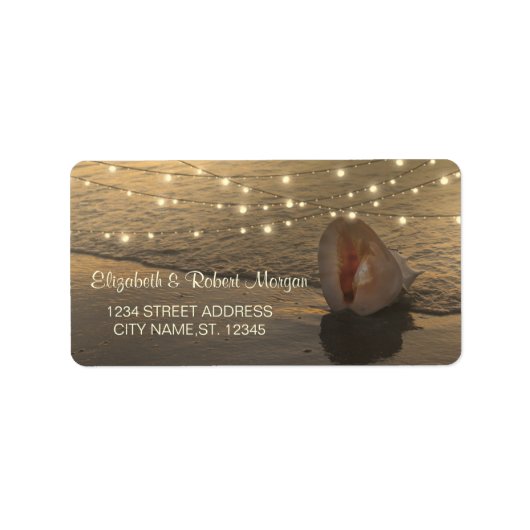 Strand Zonsondergang Schelpen Slingerlichten Label (Voorkant)