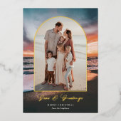 Strand zonsondergang schilderen zeeën en groeten f folie feestdagenkaart (Voorkant)