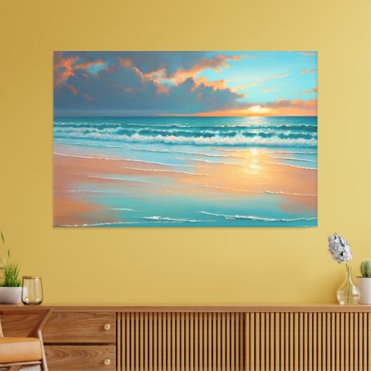 Strand Zonsondergang Schilderij Canvas Print (Insitu (Woonkamer))