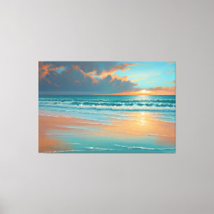 Strand Zonsondergang Schilderij Canvas Print