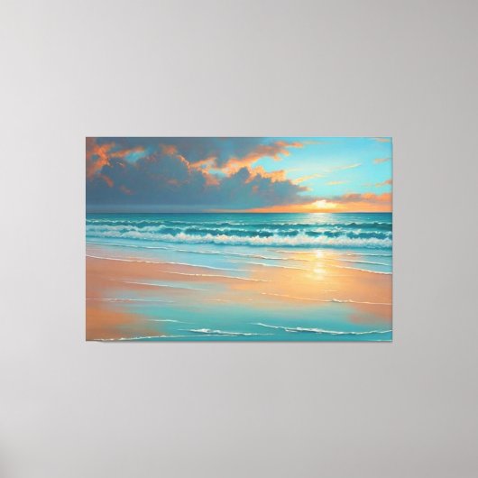 Strand Zonsondergang Schilderij Canvas Print (Voorkant)