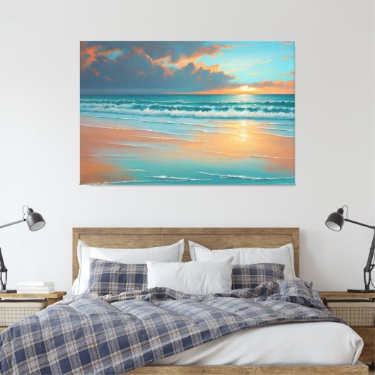 Strand Zonsondergang Schilderij Canvas Print (Insitu (Slaapkamer))