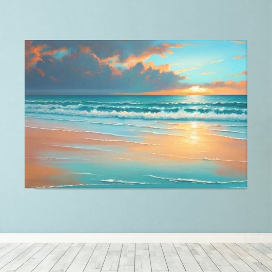 Strand Zonsondergang Schilderij Canvas Print (Insitu (Houten vloer))
