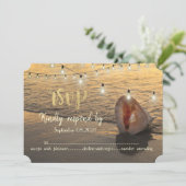 Strand zonsondergang,Sliert lichten Schelp RSVP Kaart (Staand voorkant)