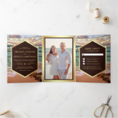 Strand Zonsondergang String Licht Alles in één fot Drieluik Uitnodiging (Binnen)