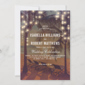 Strand Zonsondergang & String Lights Bruiloft Kaart (Voorkant)