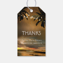 Strand Zonsondergang String Lights Palmen Bruiloft Cadeaulabel
