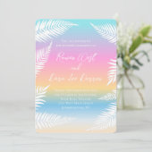 Strand Zonsondergang Tropische Palm Leaf bruiloft Kaart (Staand voorkant)