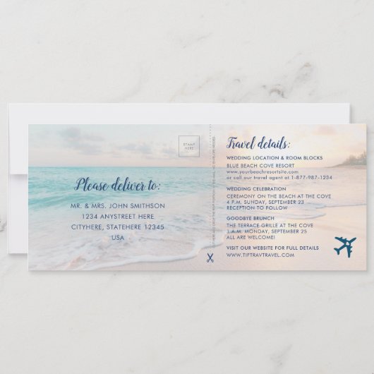 Strand Zonsondergang Trouw Instapkaart + RSVP Kaart (Achterkant)