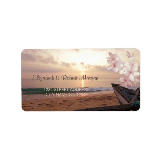 Strand Zonsondergang Trouwen, Plumeria Label (Voorkant)