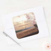 Strand Zonsondergang Trouwen,Plumeria Vierkante Sticker (Envelop)