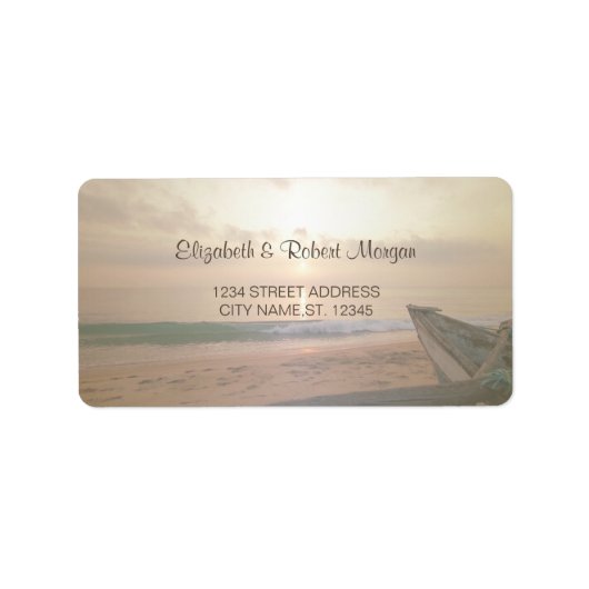 Strand Zonsondergang Trouwlabel Etiket (Voorkant)