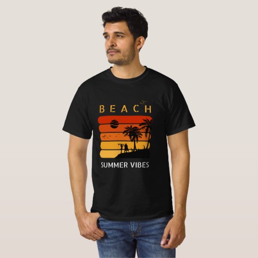 Strand zonsondergang vibes | Zomer Tropisch T-shir T-shirt (Voorkant volledig)