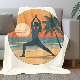 Strand Zonsondergang Yoga Silhouet | Crème Kustlev Fleece Deken